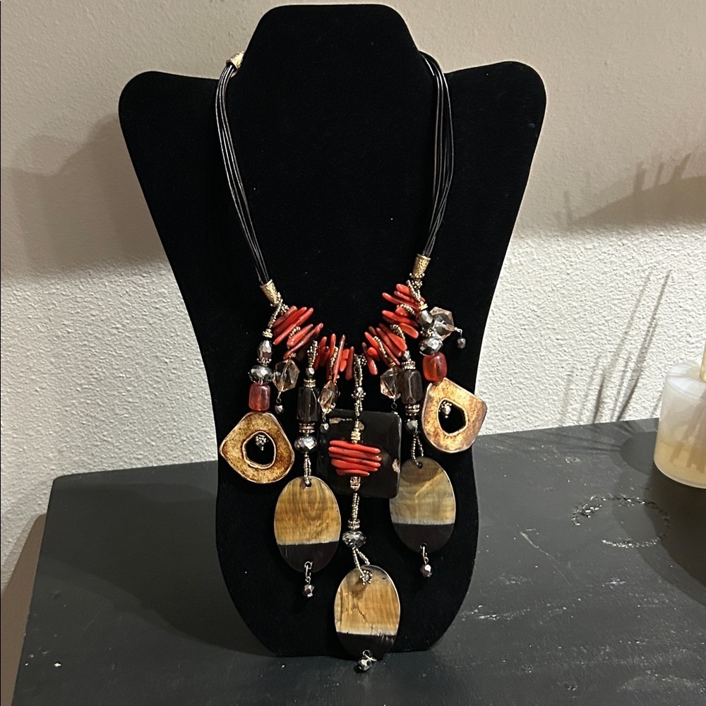 Chico's Red and Brown Statement Necklace